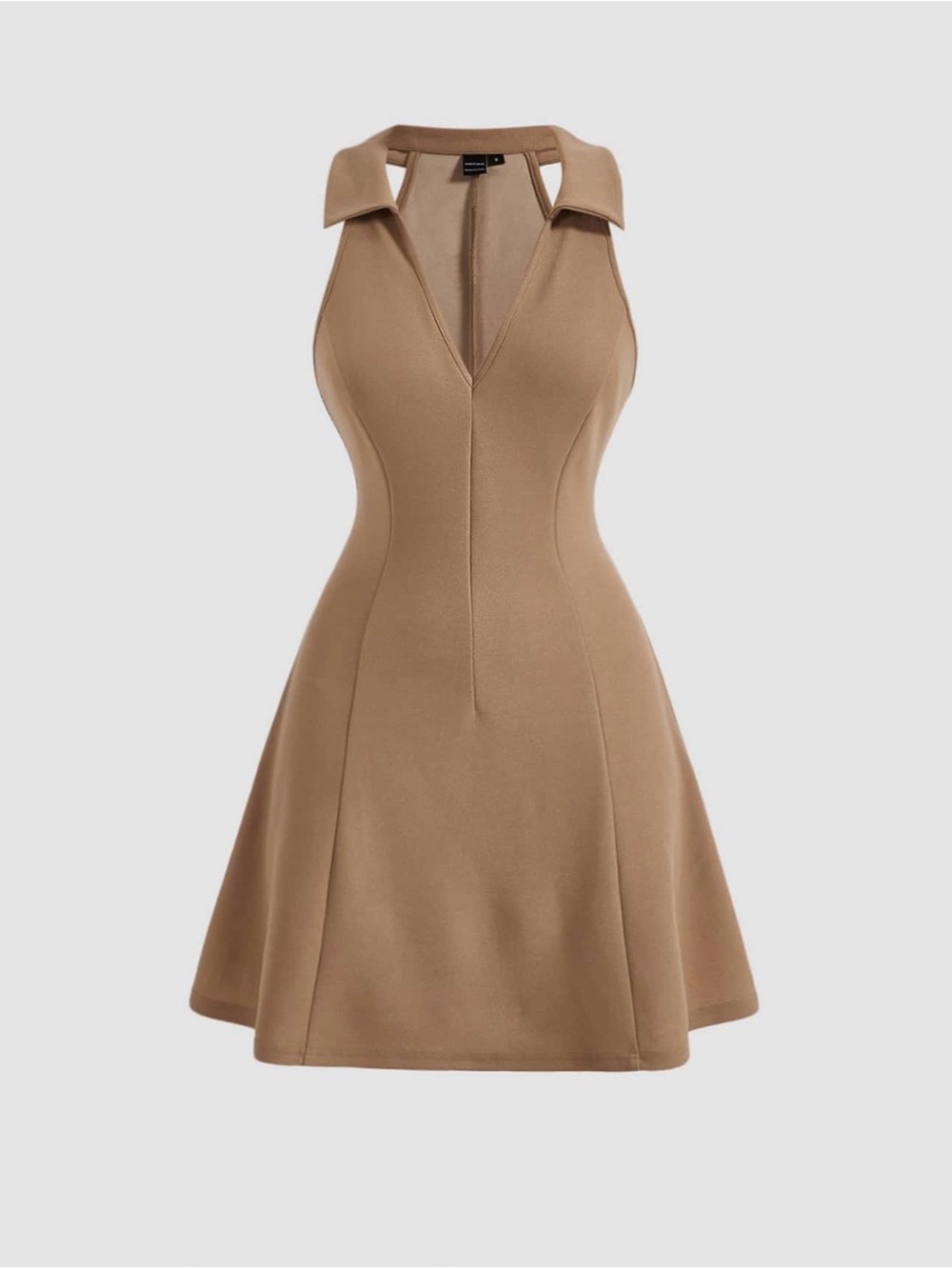 Sleeveless Collared Halter Neck Fit-and-Flare Dress in Camel by SHEIN